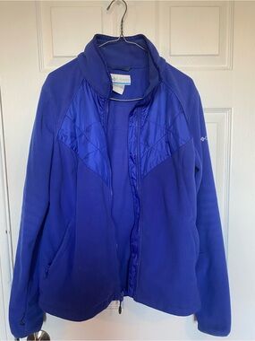 Columbia Royal Blue Fleece Jacket Quilted Chest Zip Accent Interchange Sz XL